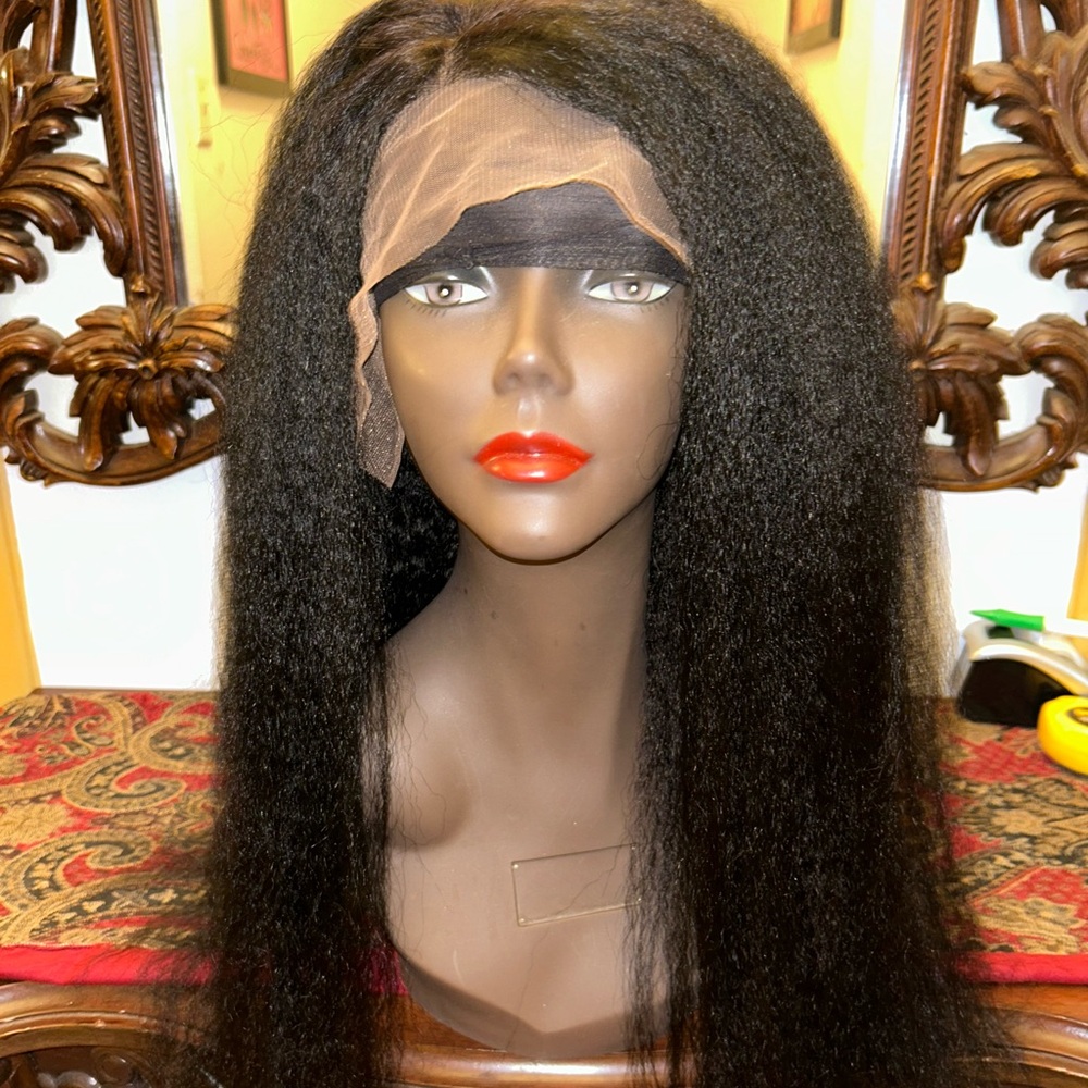 100% Human Hair. Yaki kinky straight human hair. Elegant Black Women's Hair Wig